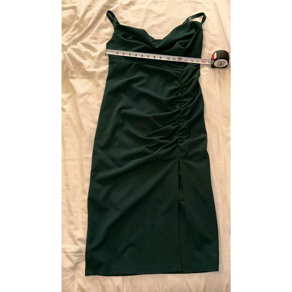 Emerald Sundae WOMEN Hunter Green Cocktail Party Cowl Midi Ruched Dress Sz 14 - Picture 8 of 12